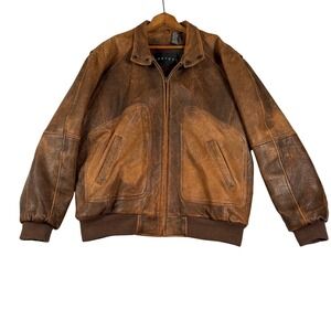 Vintage 90s Context Mens Brown Genuine Leather Bomber Jacket L